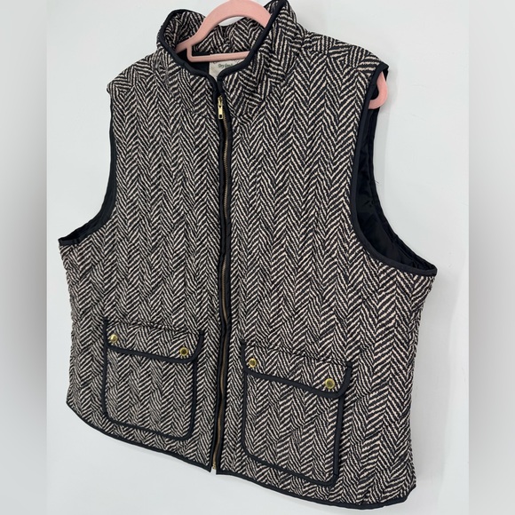Cambridge Dry Goods Herringbone Quilted Zip Front Vest in Black & Cream Size 3X - Picture 3 of 8
